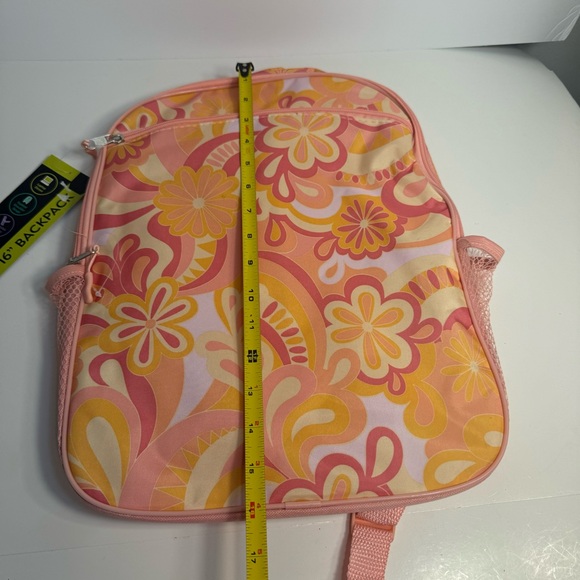 NWT. Wonder Nation 16" Backpack, pink orange white floral pattern. - Picture 5 of 11